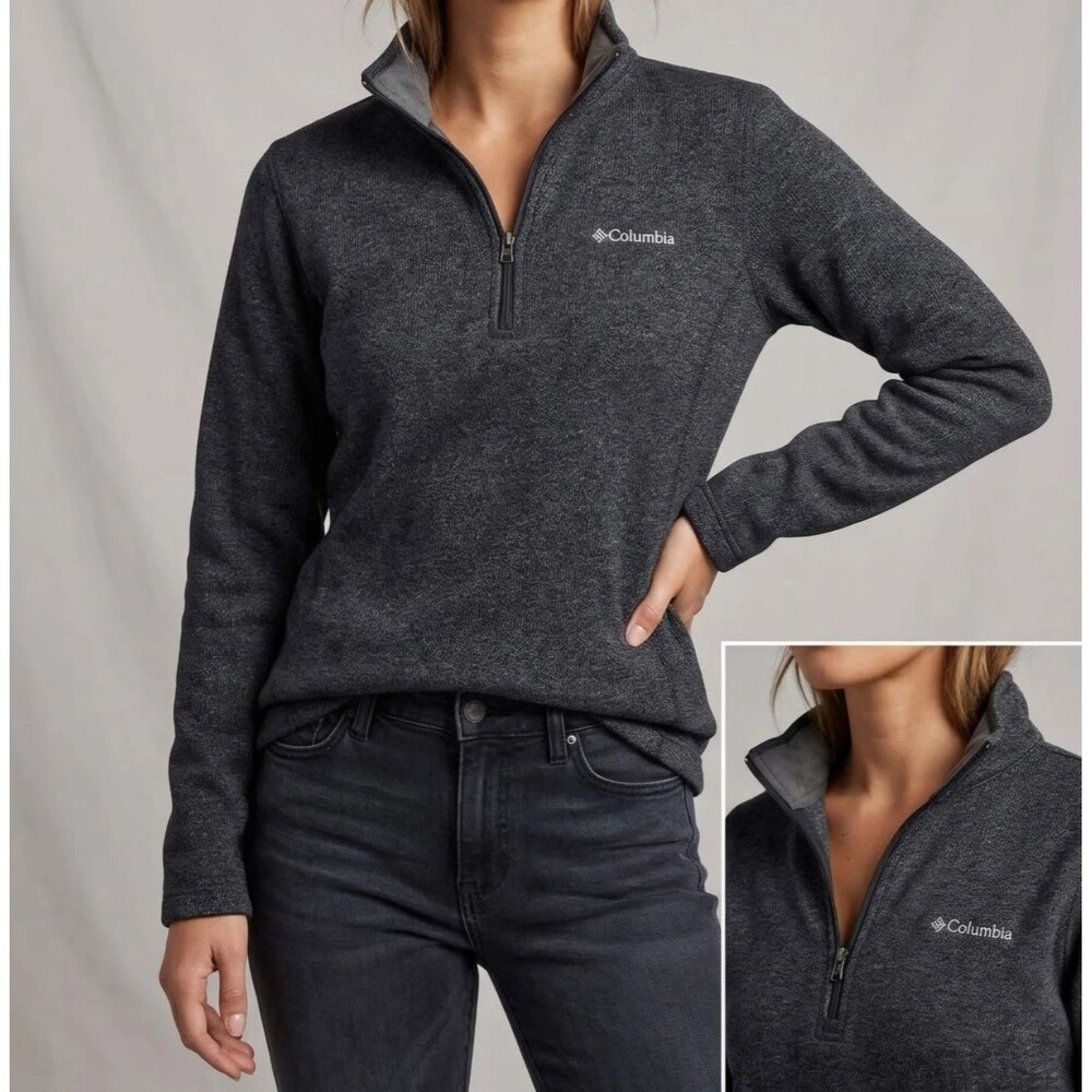 Columbia Women's L Gray Quarter Zip Pullover Fleece Sweater Outdoor Hiking